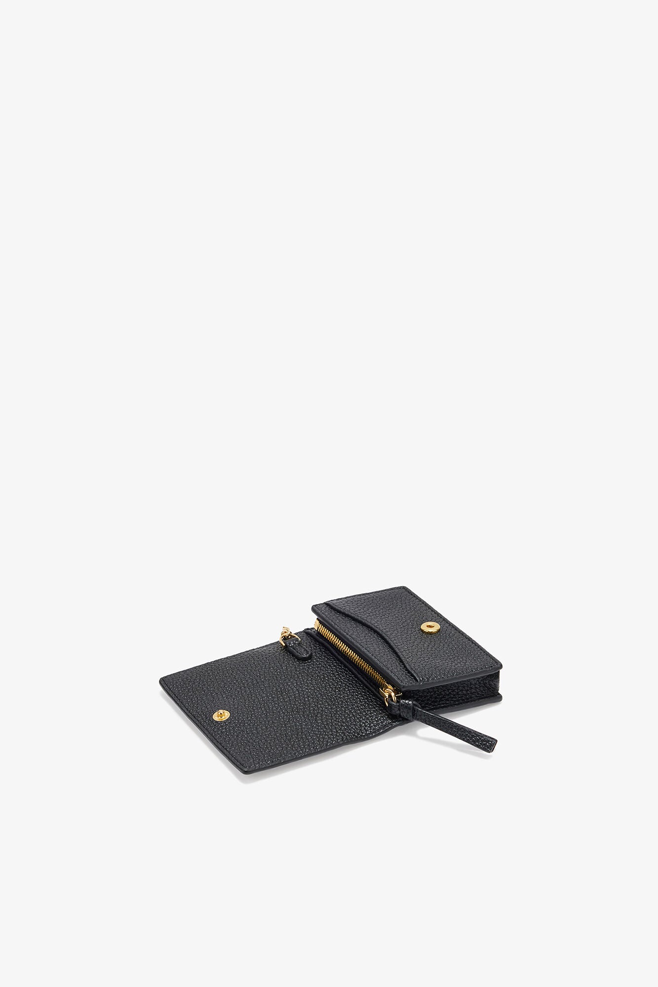 Black Card Holder With Flap in Grained Black with Gold - GANNI