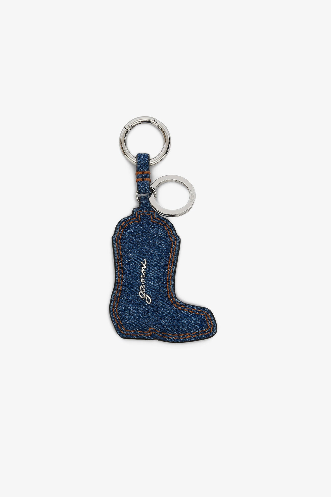 Navy Peony Western Boot Keyring in Denim - GANNI