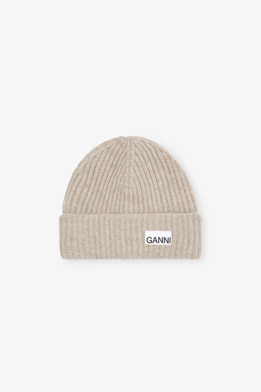 Brazilian Sand Sand Fitted Wool Rib Knit Beanie - GANNI