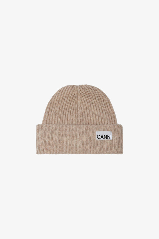 Oversized Wool Rib Knit Beanie - GANNI