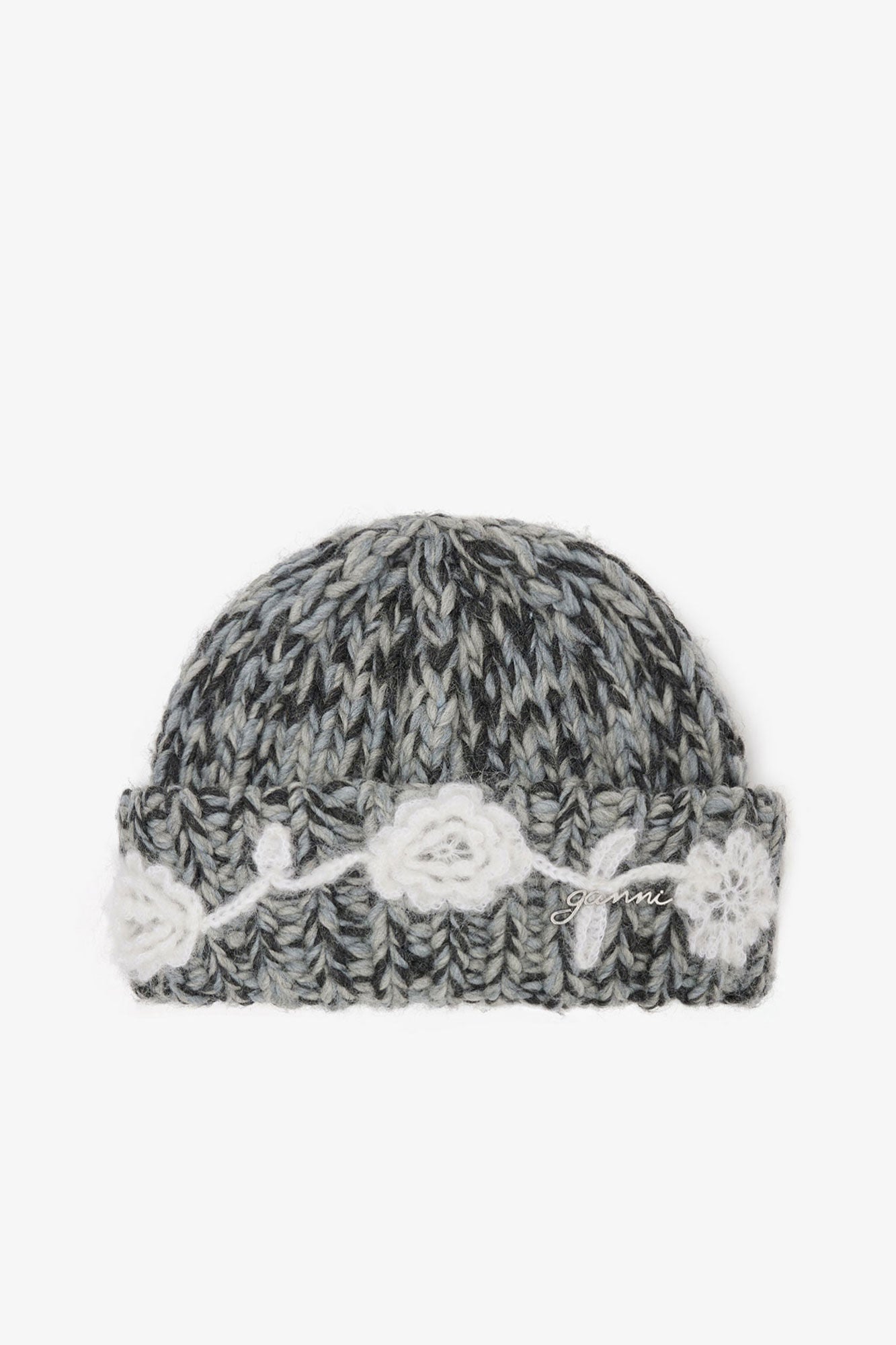 Phantom Grey Wool Handknit Beanie - GANNI