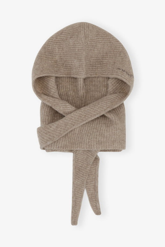 Almond Milk Brown Soft Wool Balaclava - GANNI