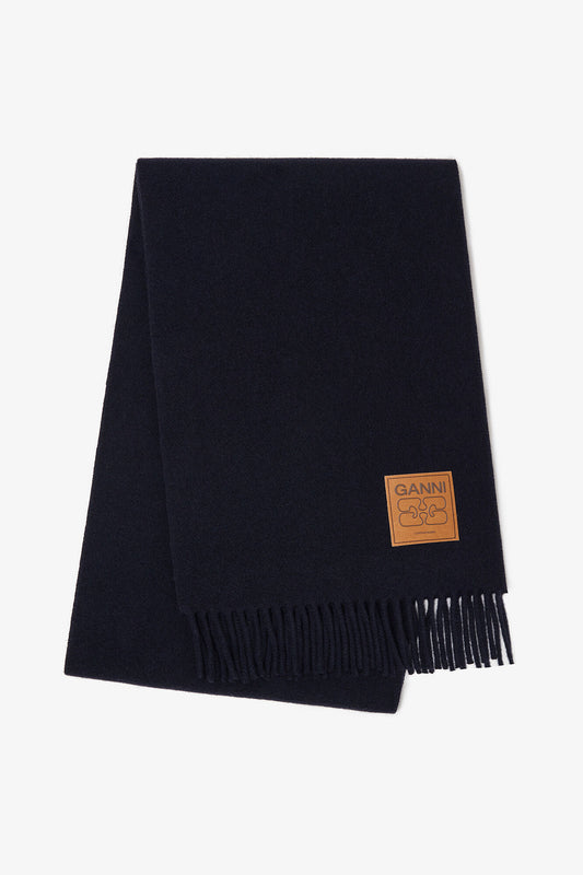 Sky Captain Dark Blue Wool Scarf - GANNI