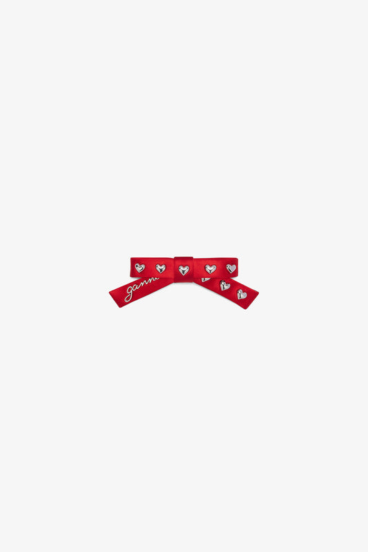 Mars Red Red Eyelet Bow Barrette - GANNI