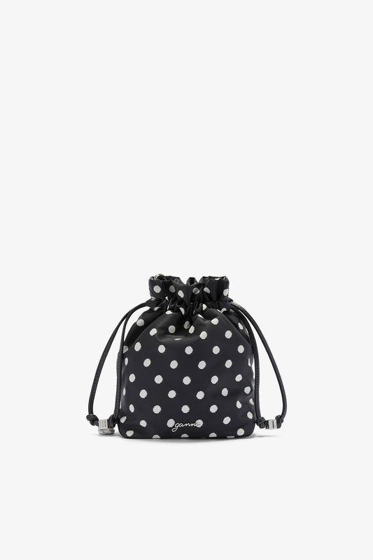 Black Printed Bou Bucket Pouch with Dots - GANNI