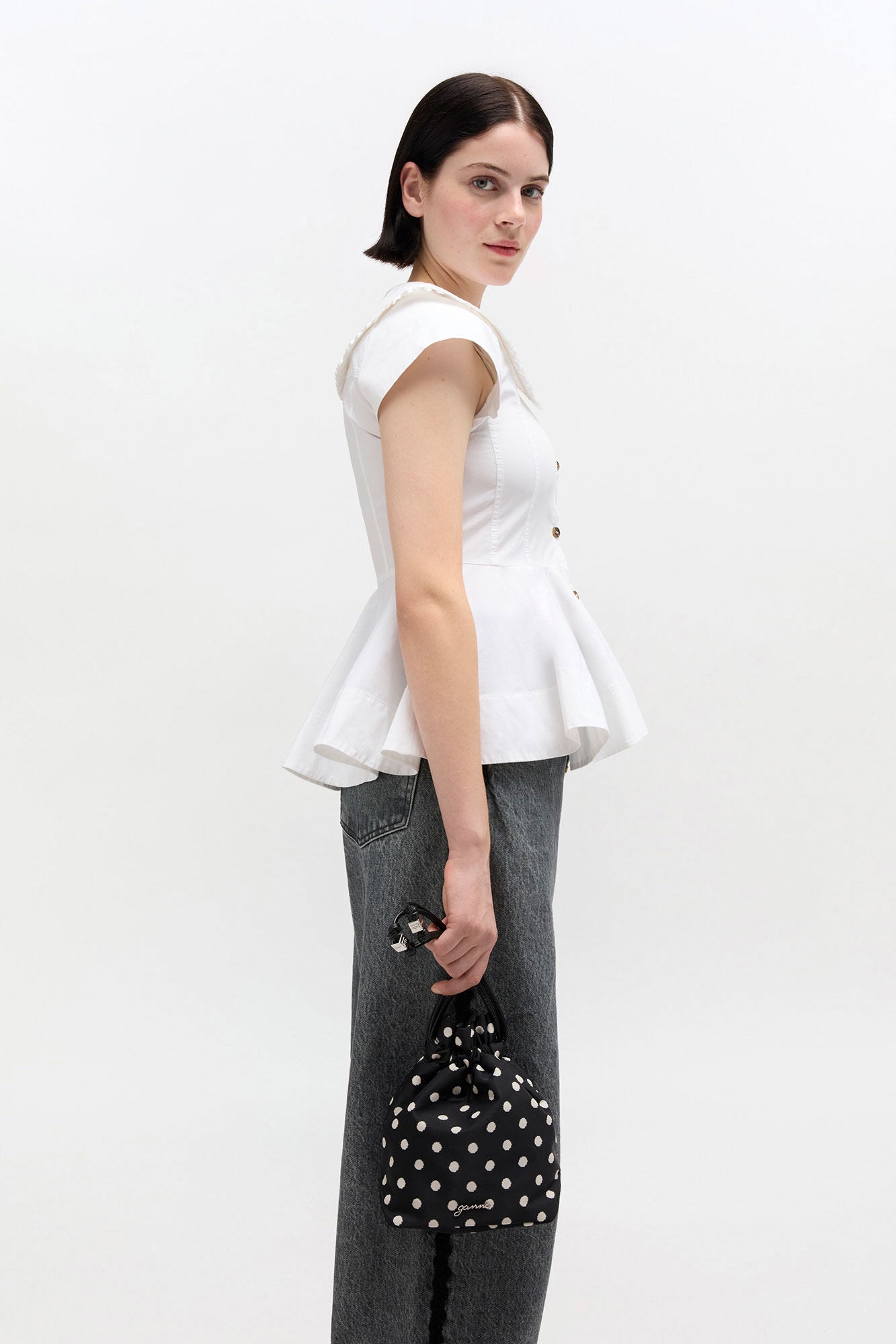 Black Printed Bou Bucket Pouch with Dots - GANNI