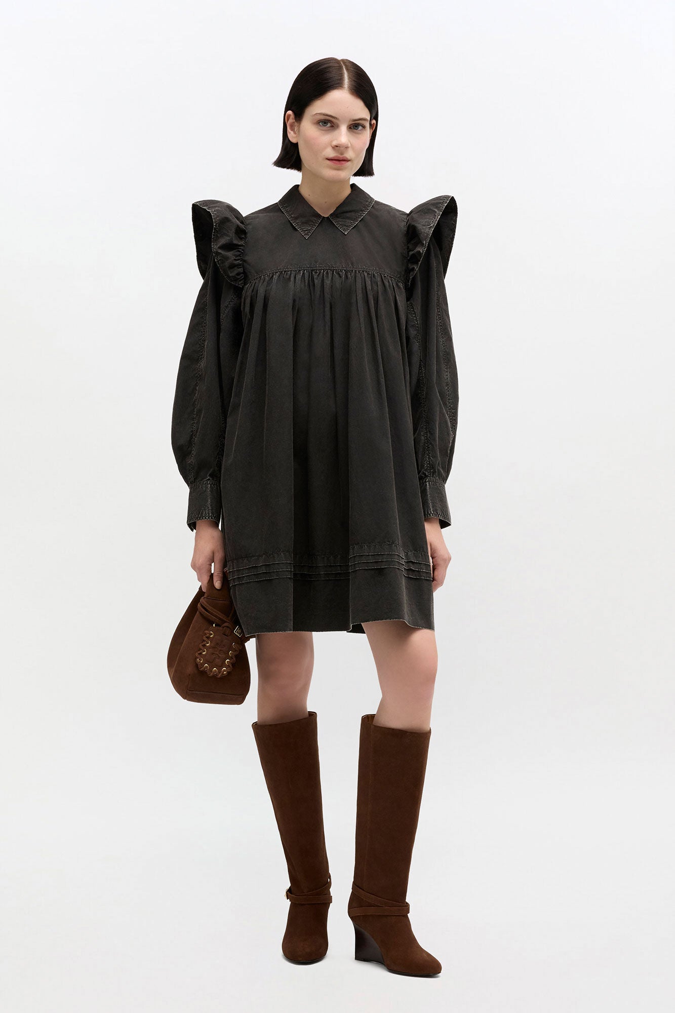 Black Washed Mini Shirt Dress - GANNI