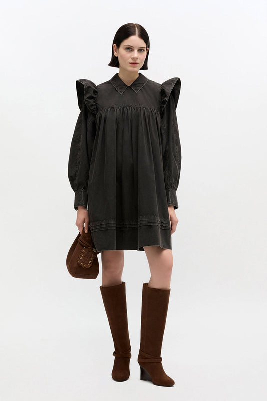 Black Washed Mini Shirt Dress - GANNI