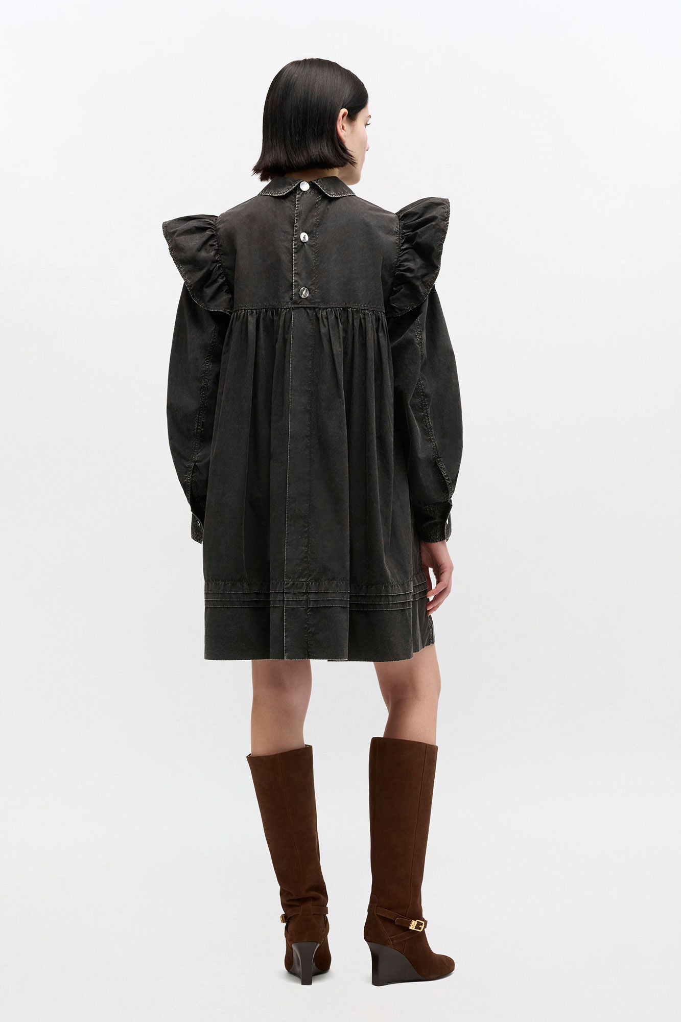 Black Washed Mini Shirt Dress - GANNI