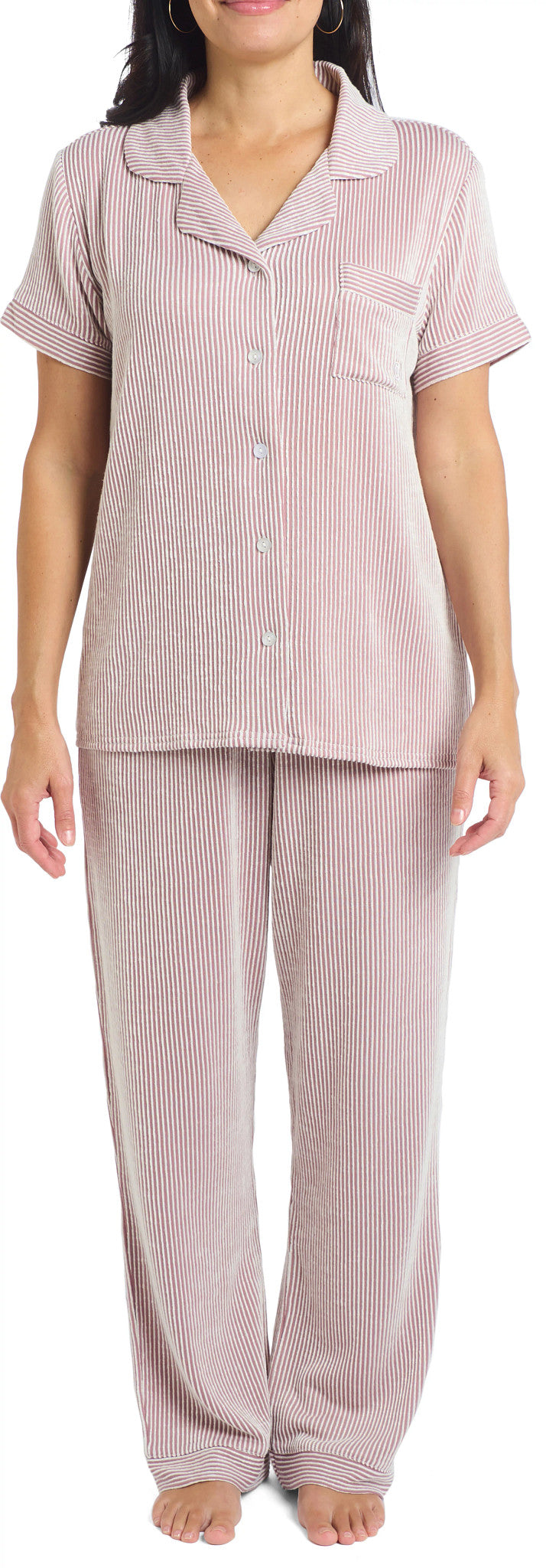Born Shoes Ladies Classic Short Sleeve Pant Set - Knit Searsucker