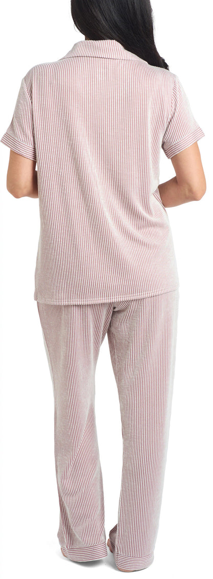 Born Shoes Ladies Classic Short Sleeve Pant Set - Knit Searsucker